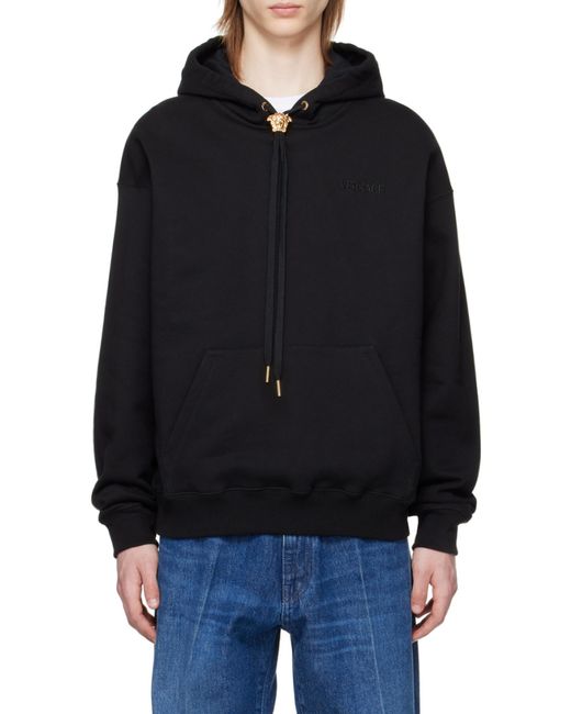 Versace Black Medusa Head Detailed Drawstring Hoodie for men