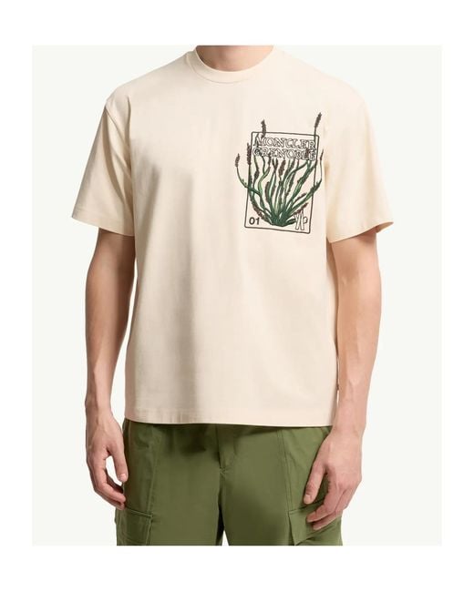 Moncler White Grenoble Embroidered Botanical Motif T-Shirt for men