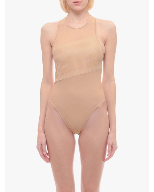 Fendi White Sheer-Panel One-Piece Swimsuit