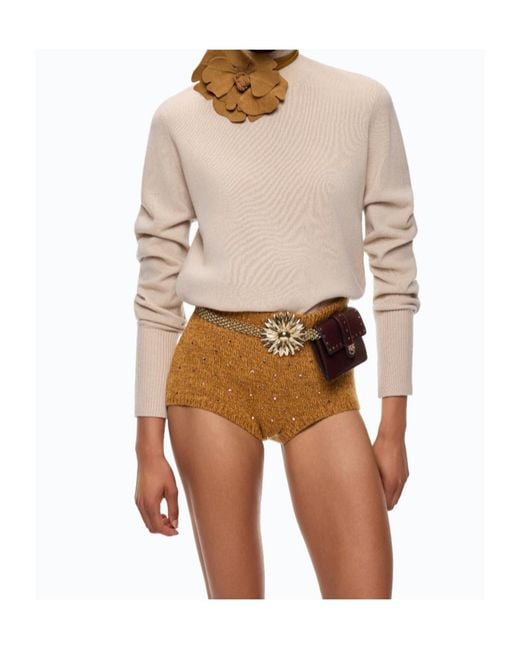 Pinko Natural Ribbed-Trim High-Neck Sweater