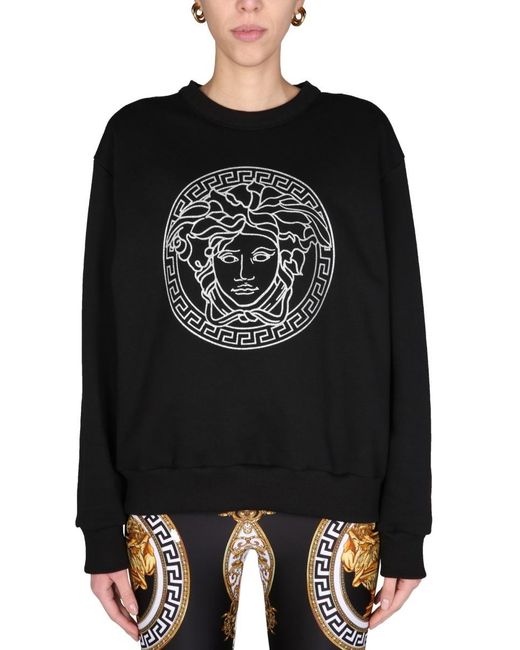 Versace Women's Black Medusa Head-Printed Crewneck Sweatshirt
