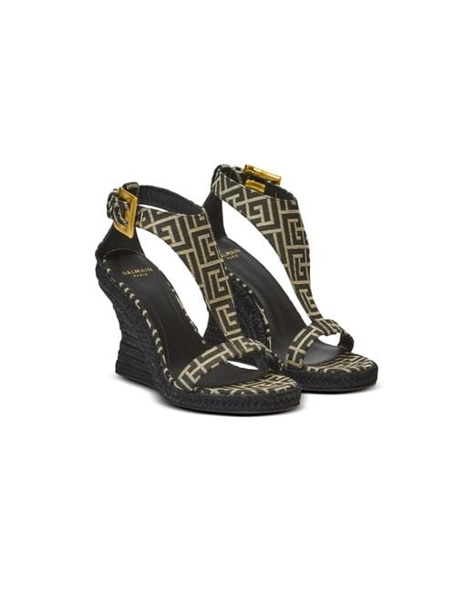 Balmain Metallic Anthem Monogram Jacquard Wedge Espadrilles