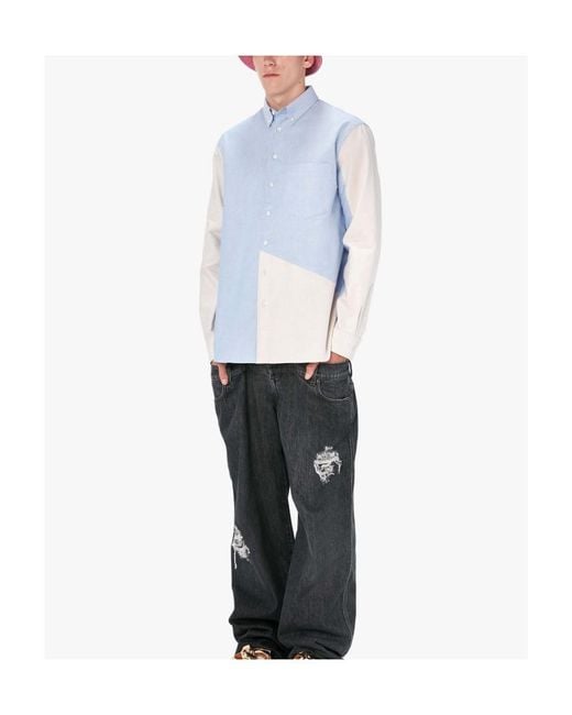 J.W. Anderson Blue Patchwork-Design Button-Down Shirt for men