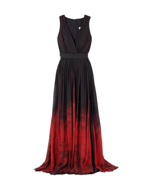 Elie Saab Red Sleeveless Deep V Maxi Dress