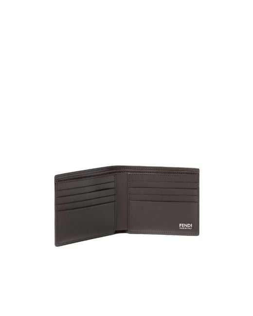 Fendi Gray Two-Tone And Ebony Leather Bi-Fold Wallet for men