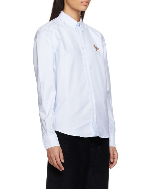 Maison Kitsuné White Fox-Patch Long-Sleeve Shirt for men