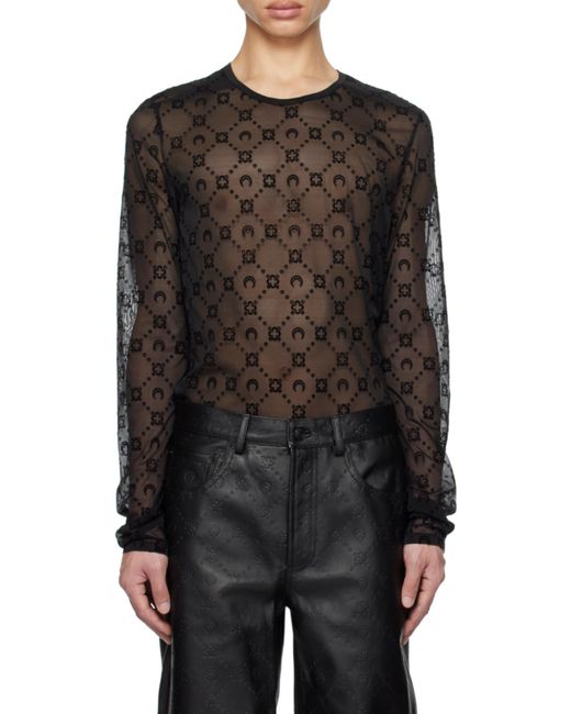 MARINE SERRE Black Moonogram-Pattern Long-Sleeve T-Shirt for men