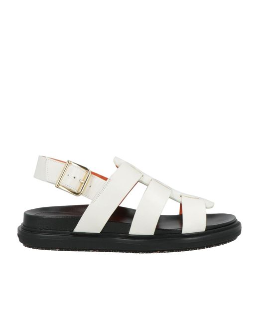 Marni White Solid Color Leather Sandals