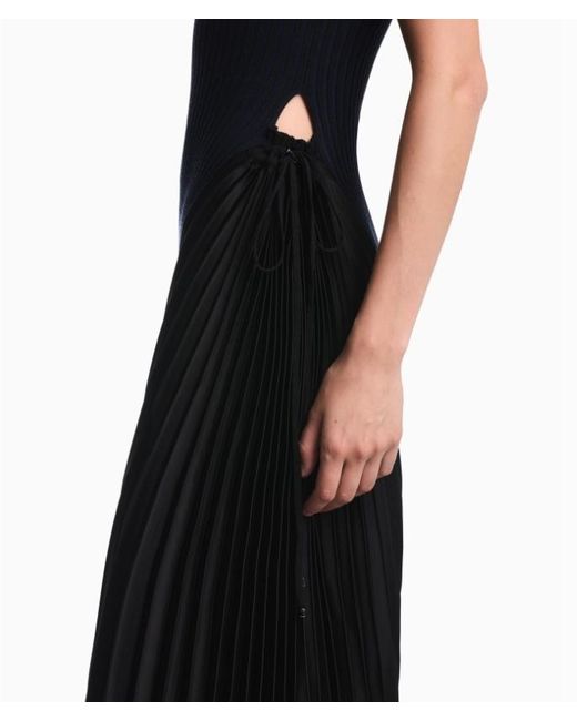 Emporio Armani Blue Long Viscose Dress With Pleated Side Insert And Drawstring