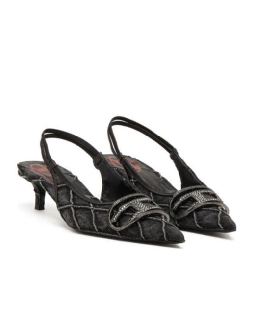DIESEL Black D-Venus Sb Logo Embellished Slingback Denim Pumps