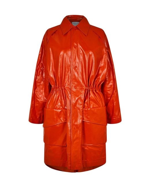 Bottega Veneta Red Shinyfinish Leather Parka
