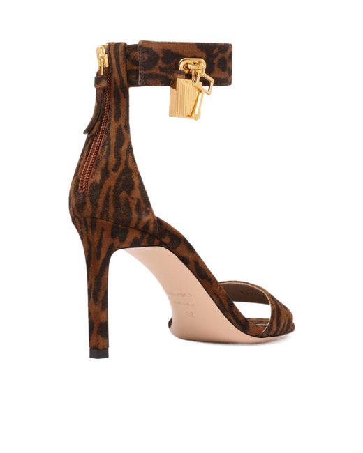 Tom Ford Brown Leopard Patterned Zip Detailed Sandals
