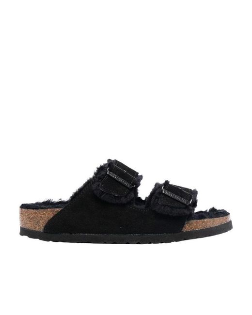 Birkenstock Black Arizona Shearling Double-Strap Sandals