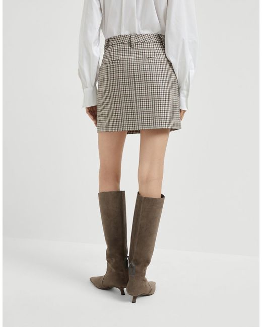 Brunello Cucinelli Gray Checked Mini Skirt
