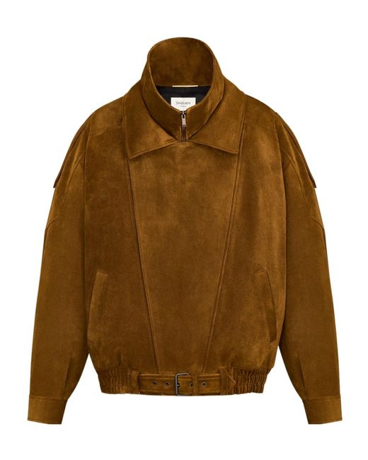 Saint Laurent Brown Asymmetric Zip Suede Jacket