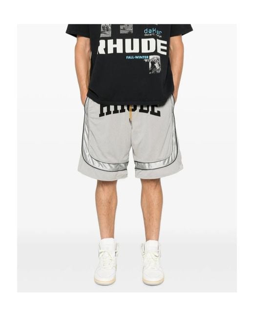 Rhude White Baggy Mesh Collegiate Logo Shorts for men