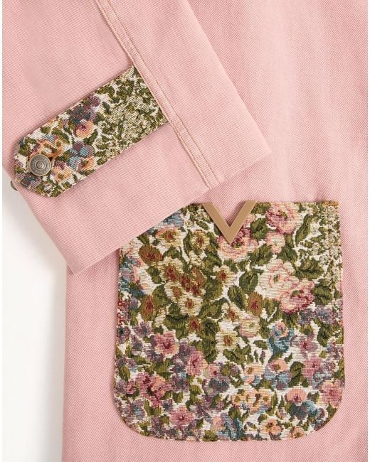 Valentino Pink Floral-Pocket Denim Peacoat