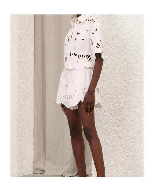 Zimmermann White Mahon Embroidered Shorts