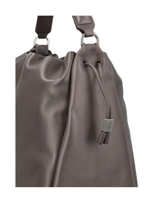 Brunello Cucinelli Gray Drawstring Tote Bag
