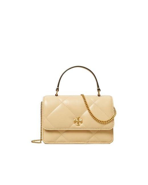 Tory Burch Metallic Mini Kira Diamond Quilt Top-Handle Chain Wallet