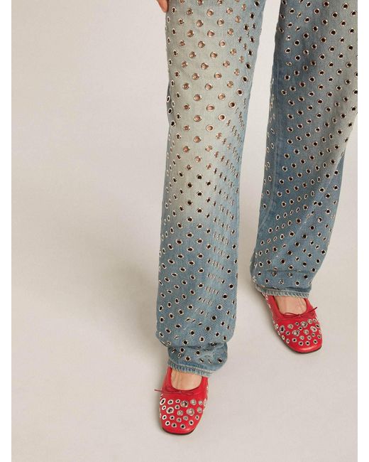 Golden Goose Deluxe Brand Red Amy Eyelet-Detailed Ballet Flats