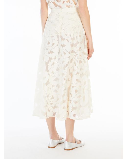 Max Mara White Studio High Waist Lace Midi Skirt