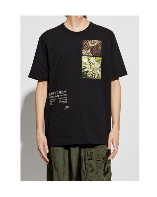 Dries Van Noten Black Graphic-Printed Crewneck T-Shirt for men