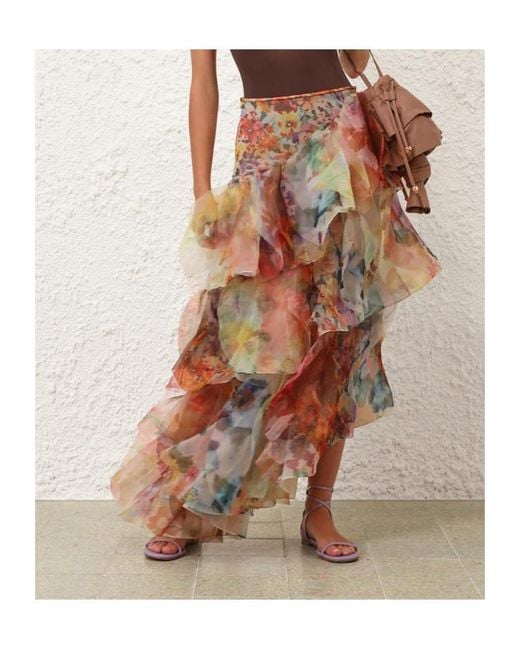 Zimmermann White Luna Ruffled Maxi Skirt