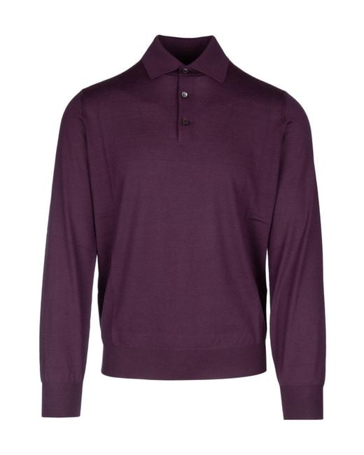 Brunello Cucinelli Purple Wool-Blend Polo Shirt for men