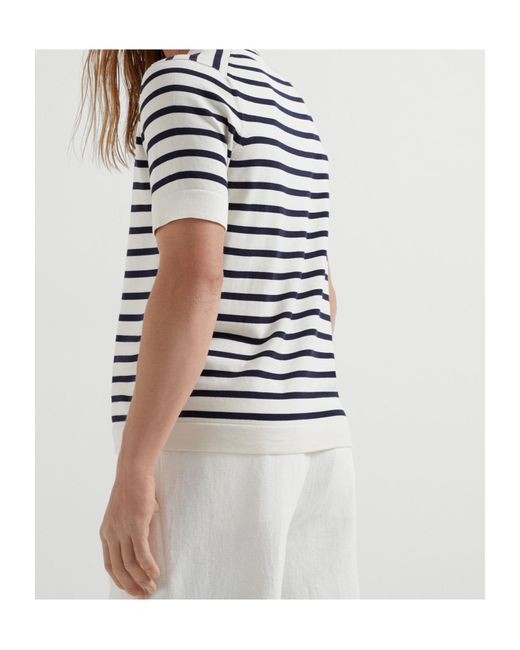Brunello Cucinelli White Striped Knit Polo Shirt for men