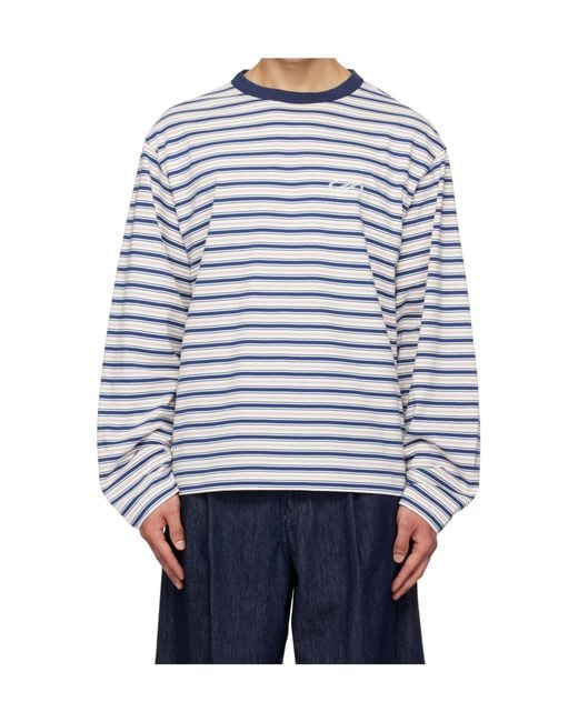 we11done Blue Striped Long-Sleeved T-Shirt for men