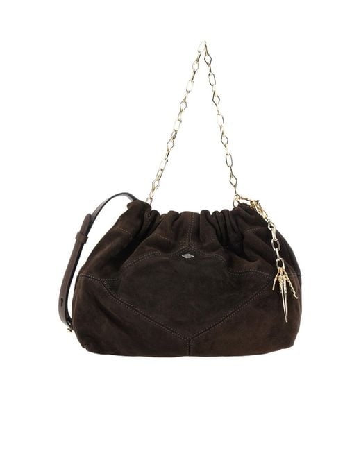Ba&sh Black Chain Strap Suede Shoulder Bag