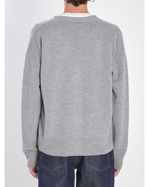 AMI Gray Ami De Coeur V-Neck Buttoned Cardigan for men