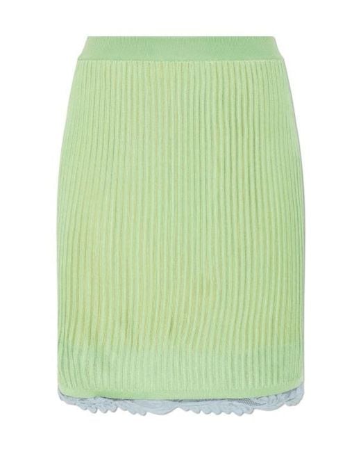 Versace Green Lace-Trim Viscose-Blend Ribbed Knit Midi Skirt