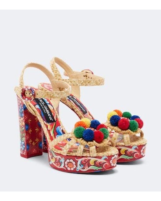 Dolce & Gabbana Metallic Printed Woven Platform Sandals