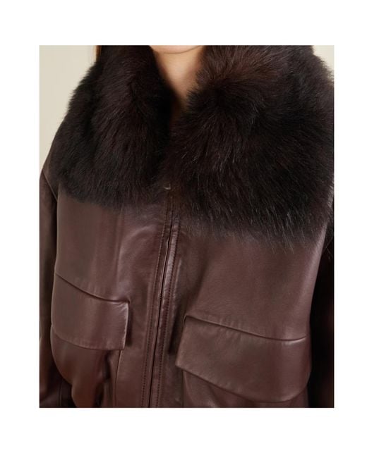 Nour Hammour Brown Long-Sleeved Leather Jacket