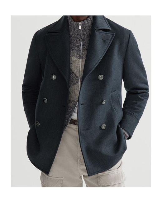 Brunello Cucinelli Blue Double-Breasted Wool Jacket for men
