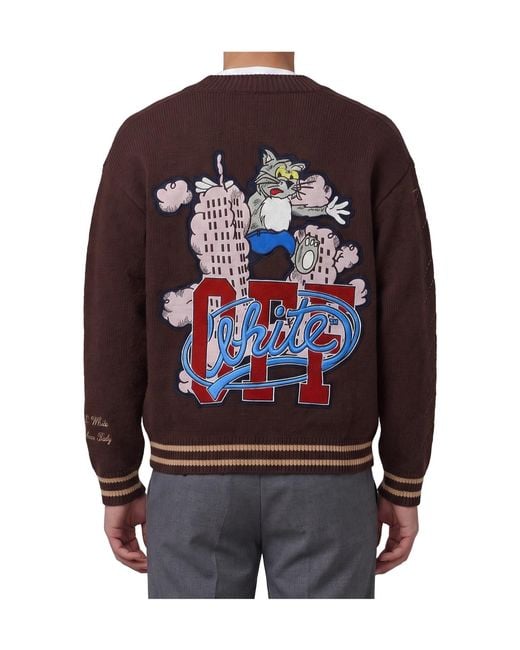 Off-White c/o Virgil Abloh Brown Cat Off Varsity Knit Cardigan for men