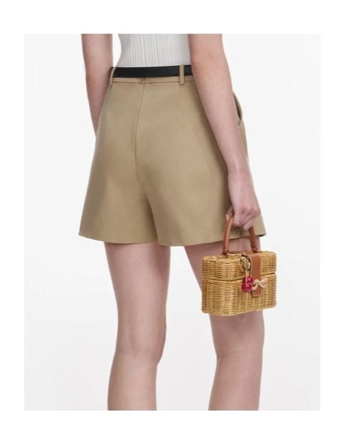 Self-Portrait Natural Belted Pleated Shorts