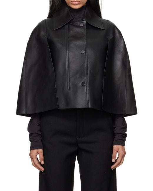 Totême  Black Totême Collared Button-Up Cape Jacket