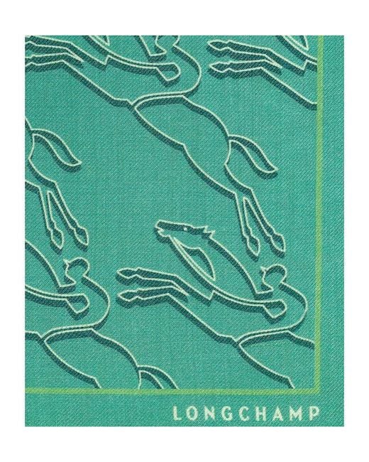 Longchamp Green Fringed Horse-Motif Scarf