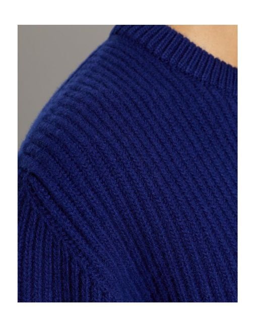 Jil Sander Blue Ribbed Crew-Neck Knitted Jumper