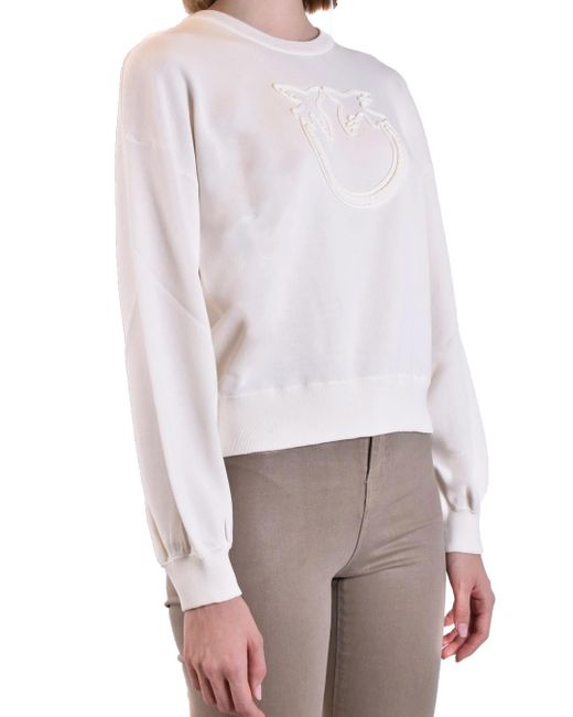 Pinko White Round Collar Long Sleeve Sweater