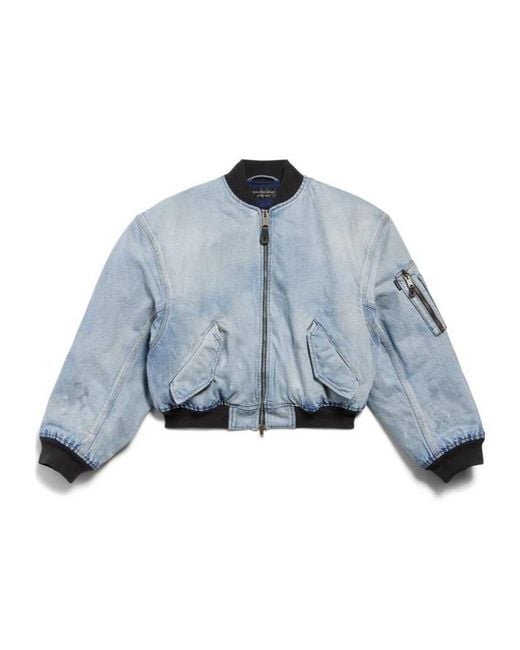 Balenciaga Blue Standard Zip-Up Denim Bomber Jacket