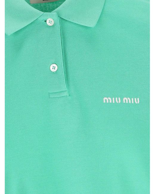 Miu Miu Green Logo Piqué Polo T-Shirt