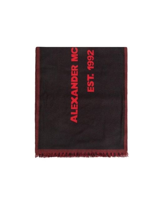 McQueen Red Oversized Graffiti Logo Scarf for men