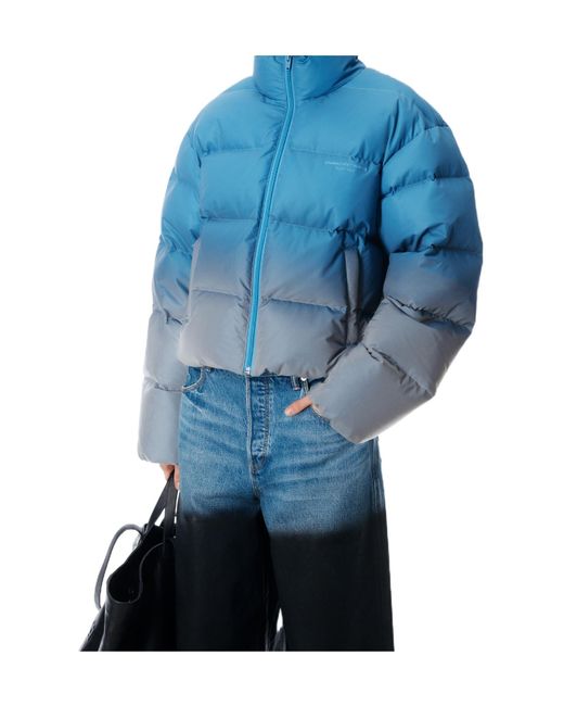 Alexander Wang Blue Reflective Cropped Puffer Coat