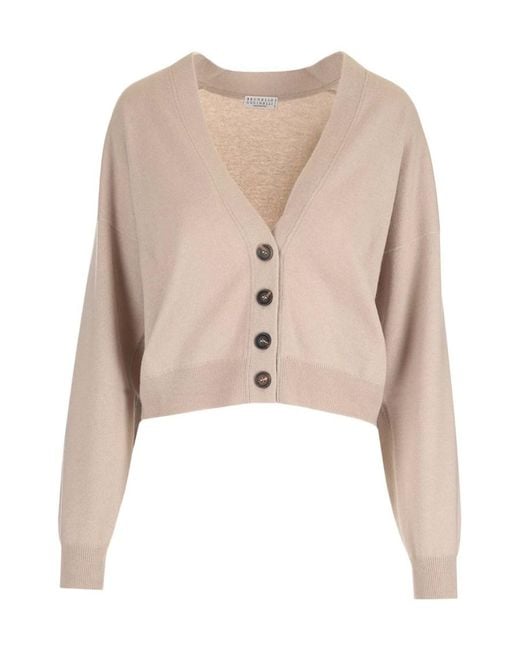 Brunello Cucinelli Natural V-Neck Buttoned Cardigan