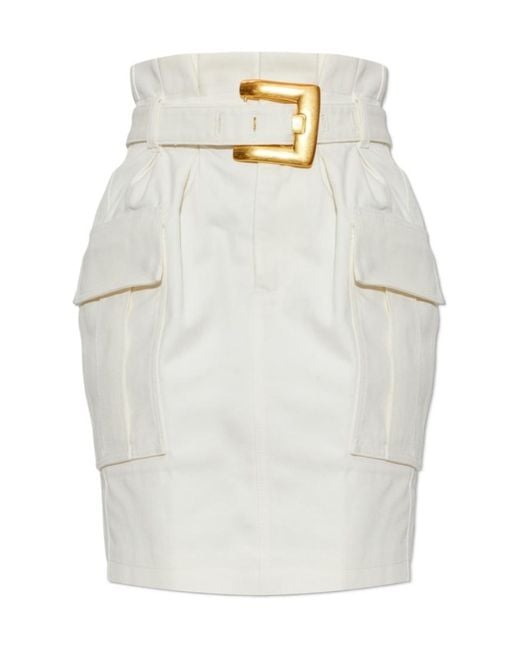 Balmain White Belted Cargo Skirt