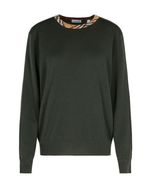 Burberry Green Checked Neck Knitted Jumper for men